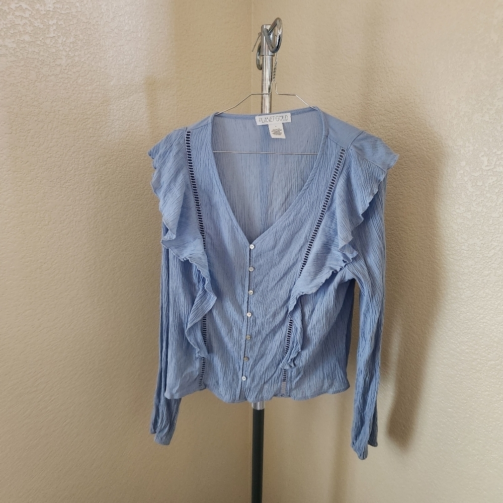 Planet Gold Button Up Long Sleeve Top